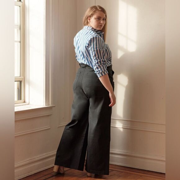 Loup Sabrina Wide Leg Cotton Traousers Pants in Black Size 3X - Picture 4 of 14